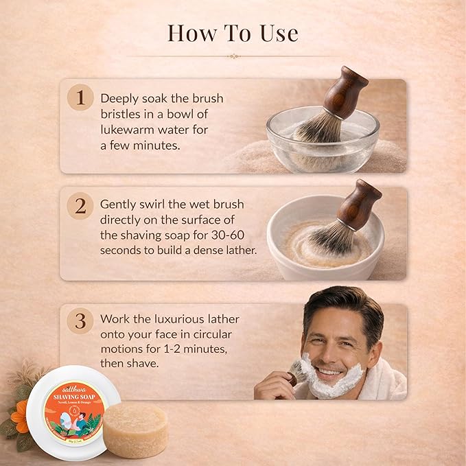 Satthwa Organic Shaving Soap Puck infused with Neroli, Lemon & Orange | Create the Perfect Lather | Excellent for Silky Smooth Shaves | Hydrates and Shields, For Men & Women - 50gx2 (1.7oz x2)