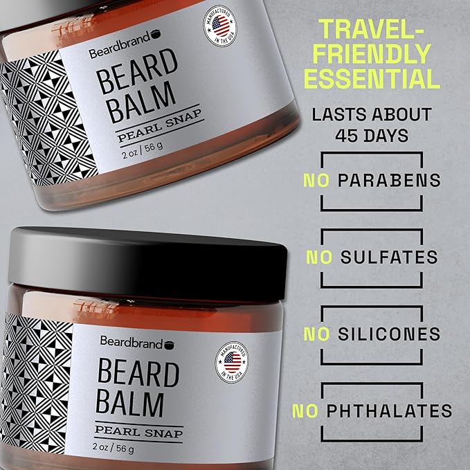 Beard Balm for Men - Travel Pack - Supports Thicker Beard, Pearl Snap Scent, Natural Ingredients Butter Reduces Dryness & Enhances Look - 2 oz