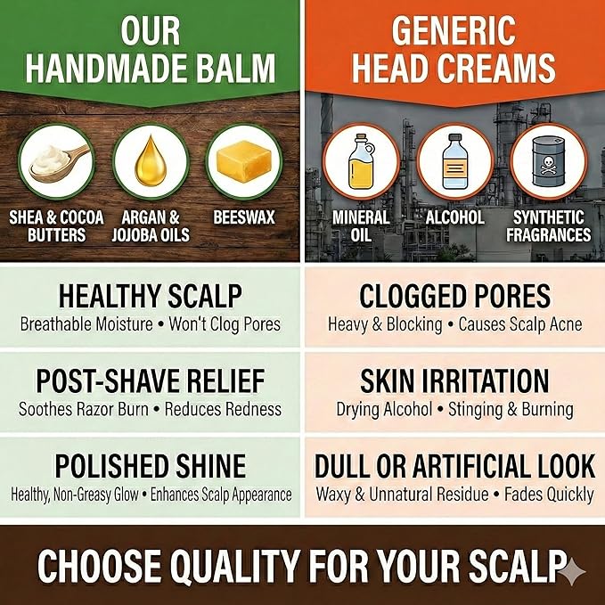Bald Head Balm Moisturizer. Post Shave Polish for Bald Heads. Conditions and Soothes the Scalp Providing Lasting Softness, Shine, & Protection. Boaz Scent.