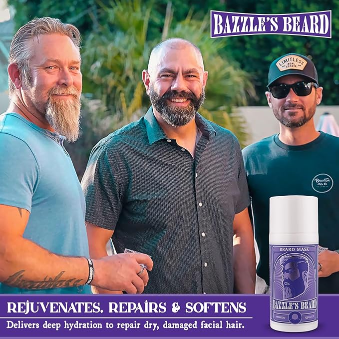 Bazzle's Beard Mask – Hydrating & Strengthening Mustache Conditioner Infused with Avocado Oil, Rejuvenating Beard Balm with Biotin for Hair Growth & Repair for Men, Facial Hair & Mustache Growth Balm
