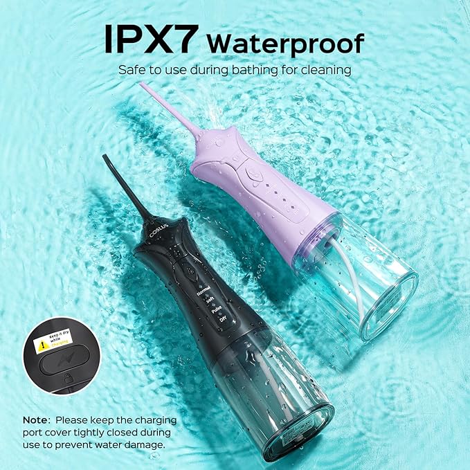 COSLUS 2-Pack C30 Water Flosser for Teeth: Water Dental Pick Set with Refined Packaging for Couples Friends, 3 Modes & 8 DIY Levels for Sensitive Gums & Braces, Ideal for Family Sharing, Black Purple