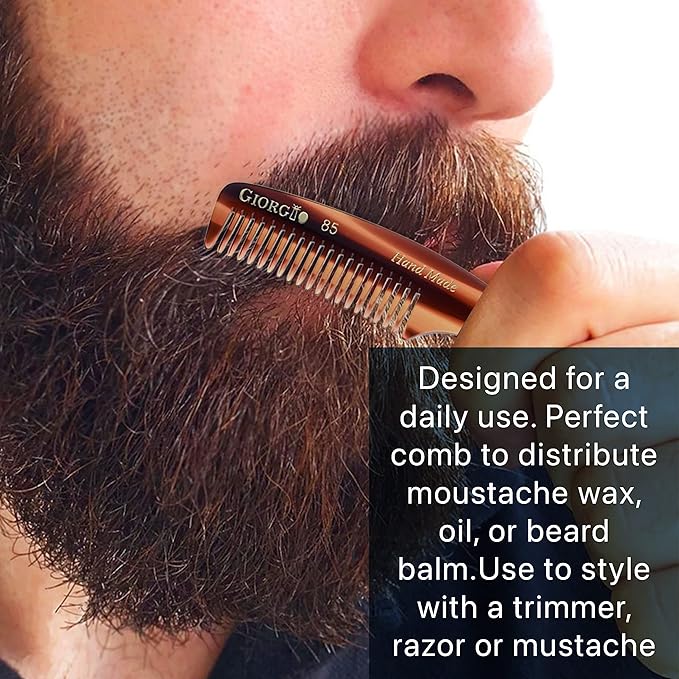 Giorgio G85 travel comb for Mustache and Beard for Men - Small Fine Tooth Pocket Comb for Everyday Hair Care - Sawcut and Hand Polished Pocket and Styling Comb - Tortoiseshell Combs (4.75")