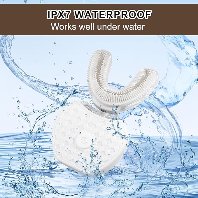 U-Shaped Ultrasonic Toothbrush for Teeth Whitening, Automatic Electric Toothbrush for Adults 360-degree Cleaning IPX7 Waterproof Kit for Travel or Home(White)