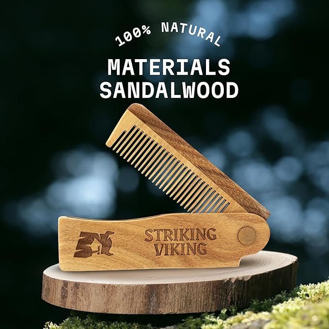 Striking Viking Pack of 2 Mustache Wax (Vanilla Scent) & Beard Folding Comb for Men