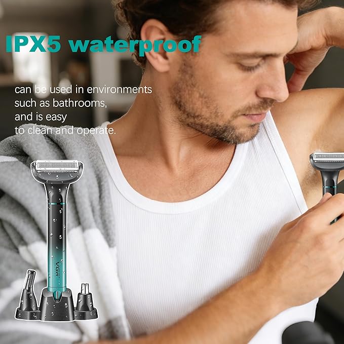 VGR 625 Body Hair Trimmer for Men,3-in-1 Versatile Electric Trimmer for Body/Eyebrow/Beard/Nose/Ear Hair,USB Rechargeable Mens Grooming Kits, IPX5 Waterproof Mens Shaver Portable Travel Set