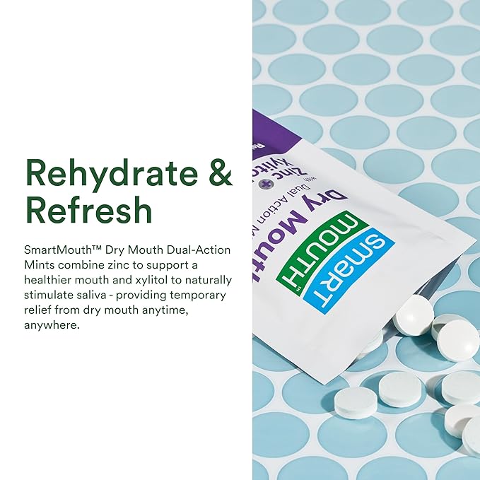SmartMouth Dry Mouth Dual-Action Mints - Sugar-Free Breath Mints - 50 Count, 8 Pack, Mellow Mint