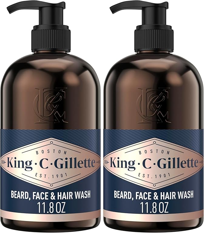 King C. Gillette Beard Wash,Mens Face Wash,11 oz,Infused with Argan Oil and Avocado Oil to Cleanse Hair and Skin,(Pack of 2)