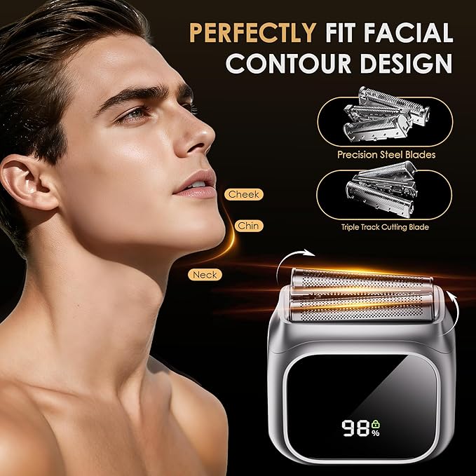 NXB Electric Razor for Men,Innovative Mirror-Like Design,Beard Trimmer for Men with 20,000 RPM Motor,LED Display,3 Floating Blades,IPX7 Waterproof,Men's Foil Shavers - Perfect for Travel & Home Use