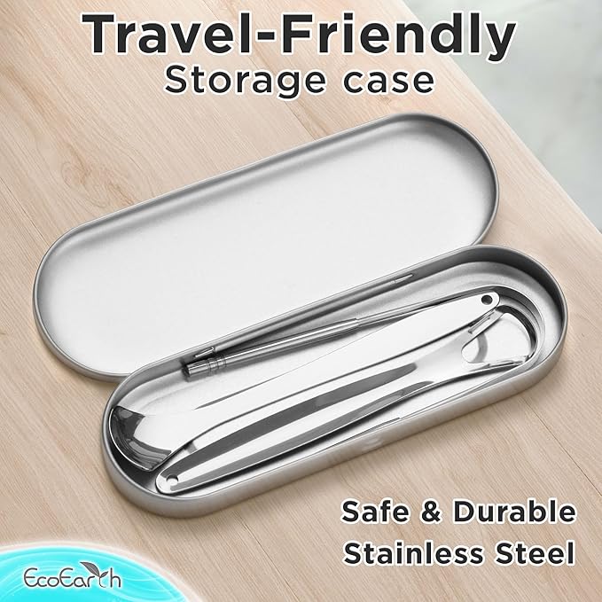 Tongue Scraper for Adults - 3 Pcs Metal Tongue Cleaner with Silver Storage Case - Tough Stainless Steel Mouth Scrubber for Fresh Breath & Oral Hygiene - by EcoEarth
