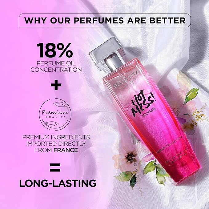 BellaVita Luxury Hot Mess Perfumes for women (100ml) | Luxury Eau De Perfume for Women | Notes of Citrus, Mandarin, Passion Fruit, Floral & Fruity | Premium French Floral Perfume for Women