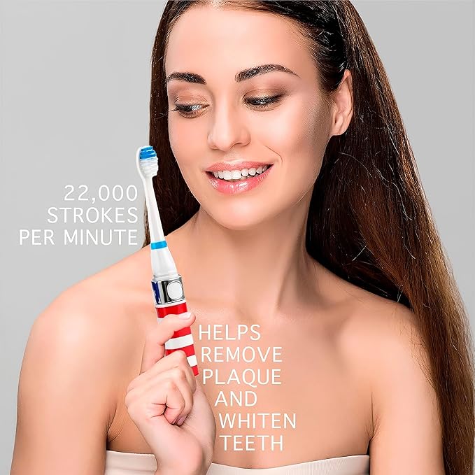 Pursonic Portable Sonic Toothbrush Battery Operated, Battery Included, 3 Brush Heads Included, 22,000 Strokes Per Minute, Brush On The Go (USA)