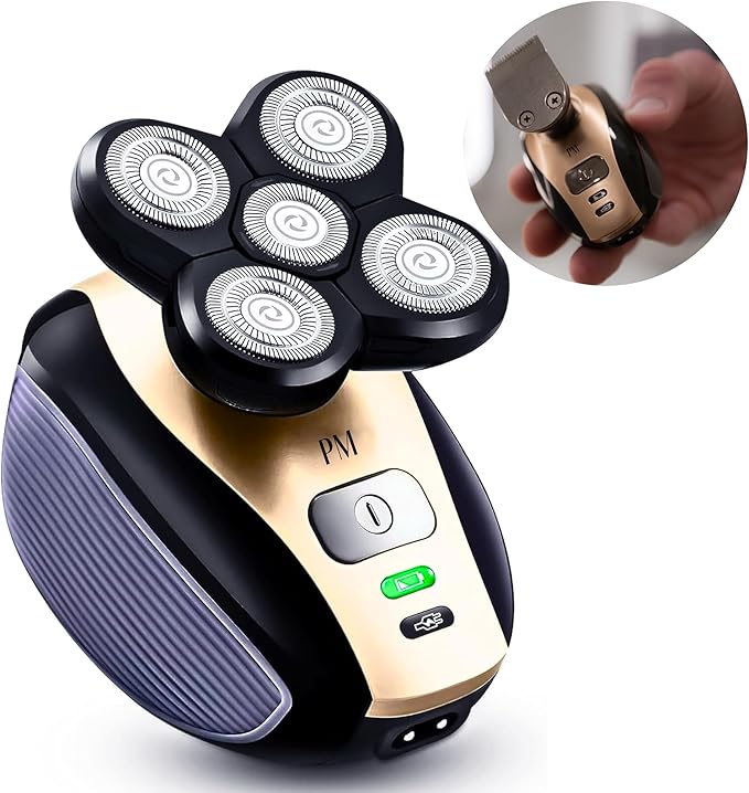 5 Head Shavers for Bald Men - Wet Dry Head Shavers for Men - Electric Razor for Bald Hair - Head Shaver Kit - Rechargeable Bald Head Shaver with Trimmers and Cleaning Brush