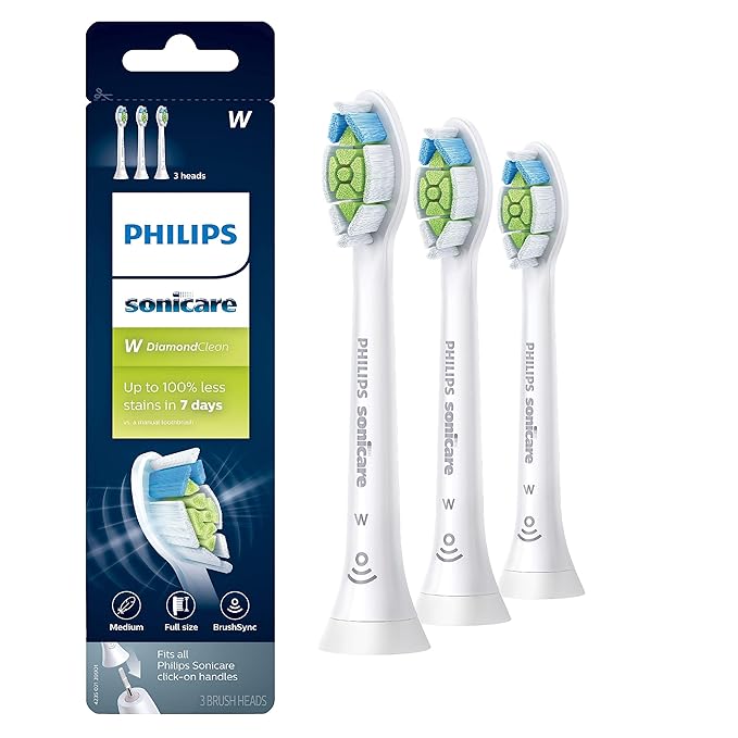 Philips Sonicare W DiamondClean - Genuine Replacement Electric Toothbrush Heads, White, 3 Pack, HX6063/65