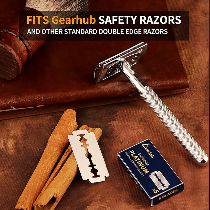 Gearhub Premium 100 Count Double Edge Safety Razor Blades Refills Swedish 13C26 Stainless Steel Platinum Coated, Mild to Medium Sharpness for Smooth Shaves