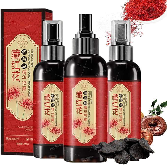 Saffron Hair Blackening Spray, Saffron Herbal Spray, Japanese Hair Essence Spray for Soft, Silky, Nourishes & Strengthens Hair, Improves Dryness & Frizz (3 Pcs)