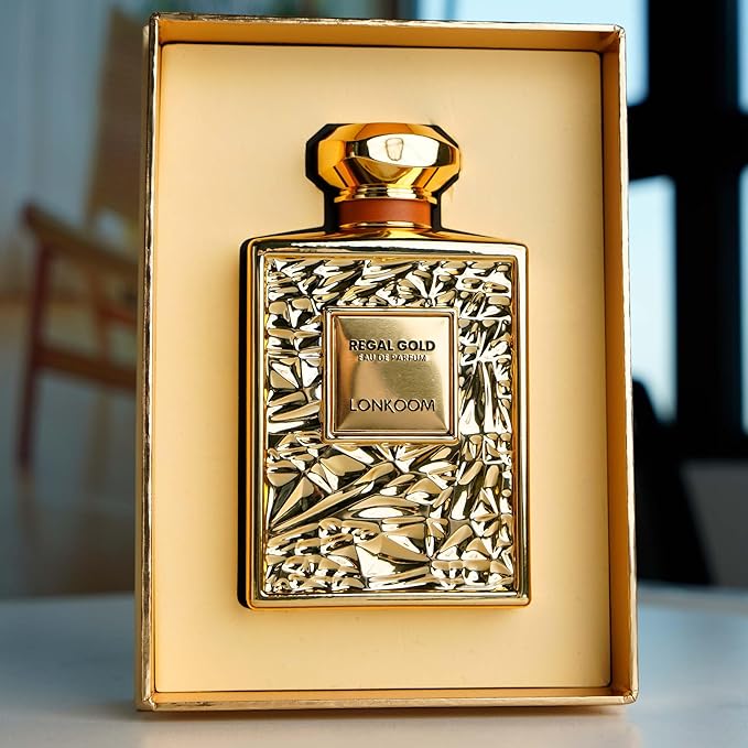 Lonkoom Regal Gold Unisex Perfume for Women Men, Fruity Gourmand Eau De Parfum Spray Long-Lasting Fragrance 3.4 Fl Oz/100ml, Tropical Notes of Orchid Heliotrope Tangerine Vanilla Musk Sandalwood