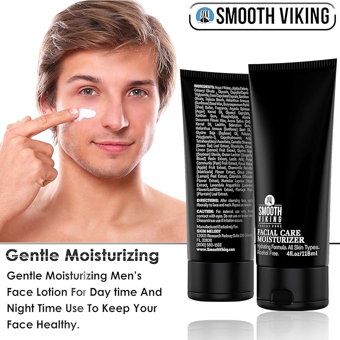 Smooth Viking Men's Face Moisturizer - Daily Hydrating Face Lotion, 4 oz - Alcohol-Free Facial Cream for Sensitive, Dry, and Oily Skin - Age-Defying Skin Firming Formula