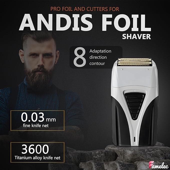 2 Pack for Andis Shaver Foil TS-1 TS-2, ProFoil Lithium Shaver Replacement Titanium Foil Assembly and Inner Cutters Compatible with Andis Smooth Shaving Cordless Shavers