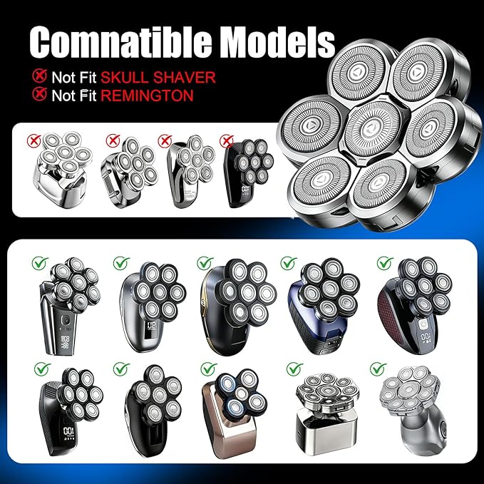 7 Head Shaver Replacement Heads for Freebird Shaver Bald Men, Head Shavers for Men,Shaver Replacement Blades for Rotary Shavers (Silver/2 count)