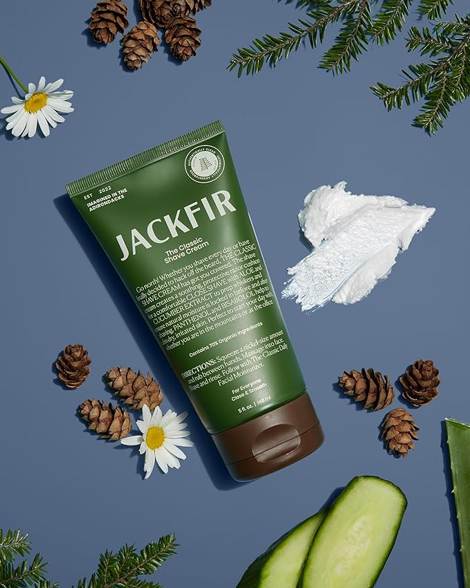 Jackfir The Classic Shave Cream, Smooth Natural Shaving Cream for Men, Hydrating Aloe & Cucumber Extract - Helps Calm Dry Irritated Skin, EWG Verified, Organic Ingredients, For All Skin Types, 5 Fl Oz