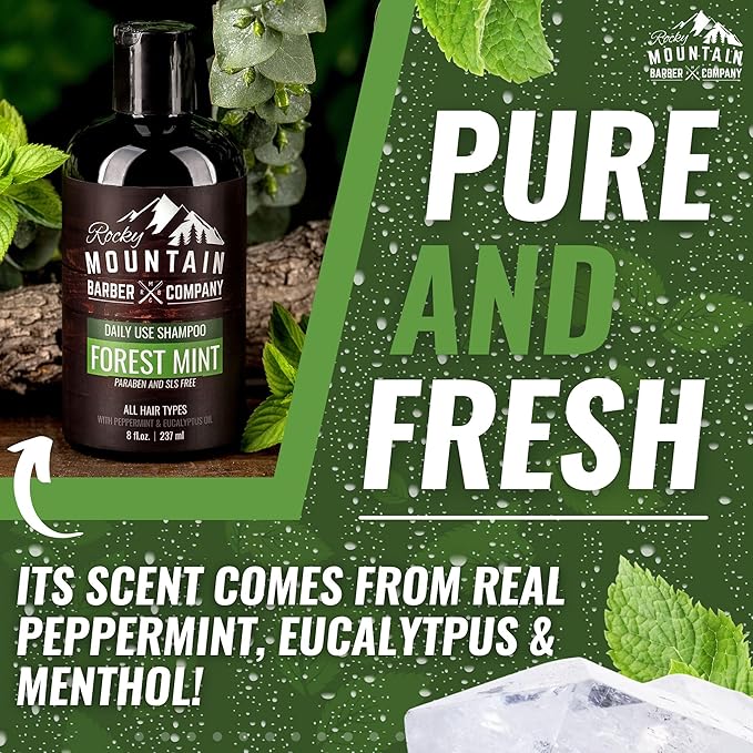 Rocky Mountain Barber Company Men's Shampoo - Tea Tree Oil, Peppermint & Eucalyptus for All Hair Types
