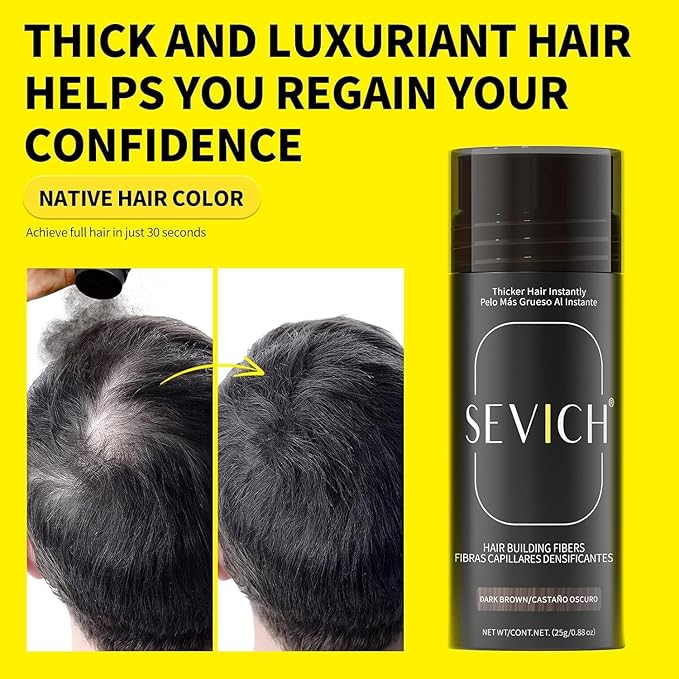 SEVICH Hair Fibers for Thinning Hair, Hair Building Fibers Instantly Thicker & Fuller Look,Hair Powder for Men & Women 25g Medium Brown