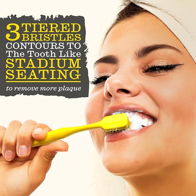 Twice Twice Oral Wellness Stadium Bristle Toothbrush – Innovative 3-Tier Soft Bristles That Help Remove Plaque by Contouring to Teeth & Gums for a Deep, Refreshing Clean, 2 Count
