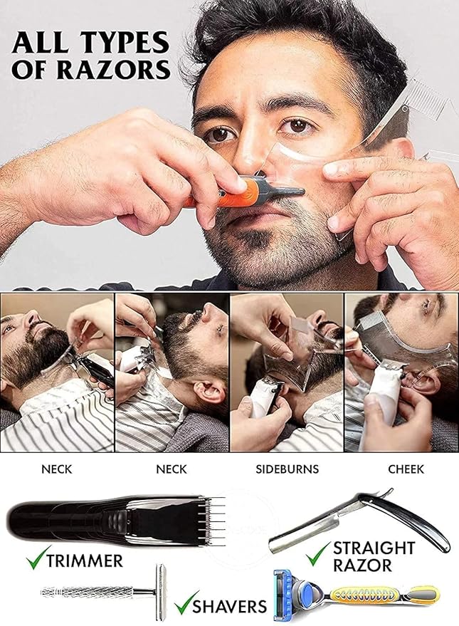 Beard Shaping & Styling Tool With Comb for Perfect line up & Edging For Men's Jaw Cheek/Neck Line, Symmetric/Curve/Step Cut Works with Any Beard Razor Electric Trimmers or Clippers (Clear-1pcs)