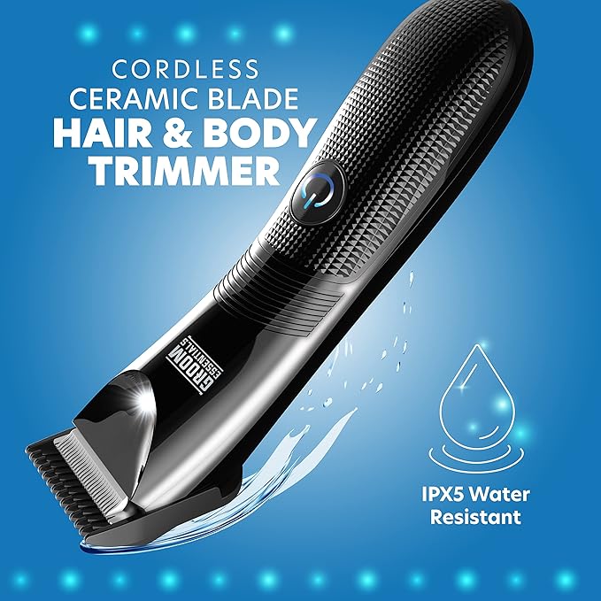 CHARGEWORX Manscape Body Trimmer for Men, Nose Hair Trimmer & Beard Clipper, Electric Groin & Pubic Groomer, Waterproof IPX5, Ceramic Blades, LED Light, Rechargeable Battery Powered