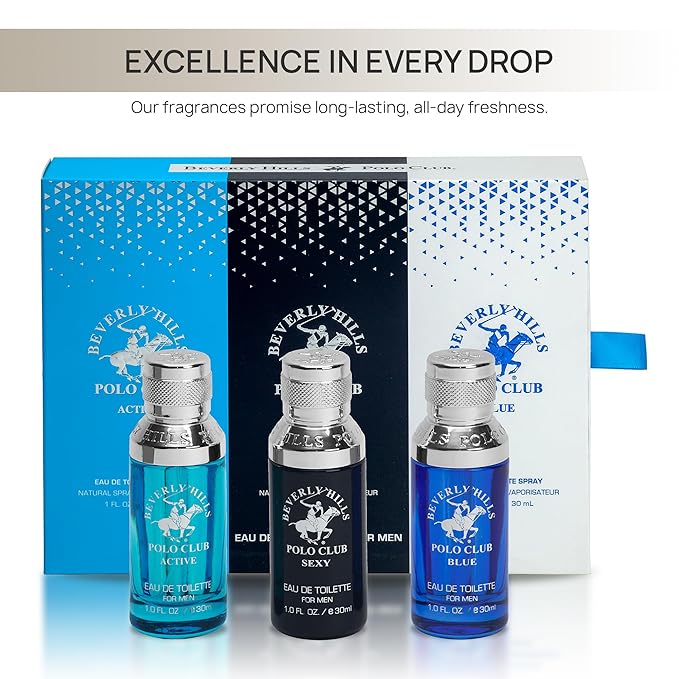Beverly Hills Polo Club MENS 3PC SLIDER - BLUE VARIANT - CONTAINS BLUE/SEXY/ACTIVE 1OZ EDTs