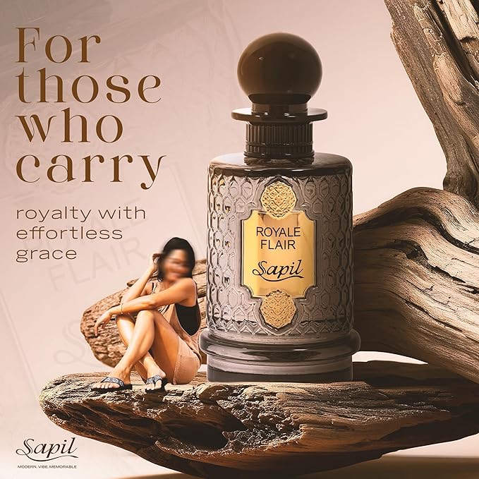 Sapil Royale Flair Eau de Parfum – Long Lasting Unisex Spicy Oud Perfume | Saffron, Amber & Oud Notes | Bold Luxurious Signature Fragrance | 3.4 oz / 100ml