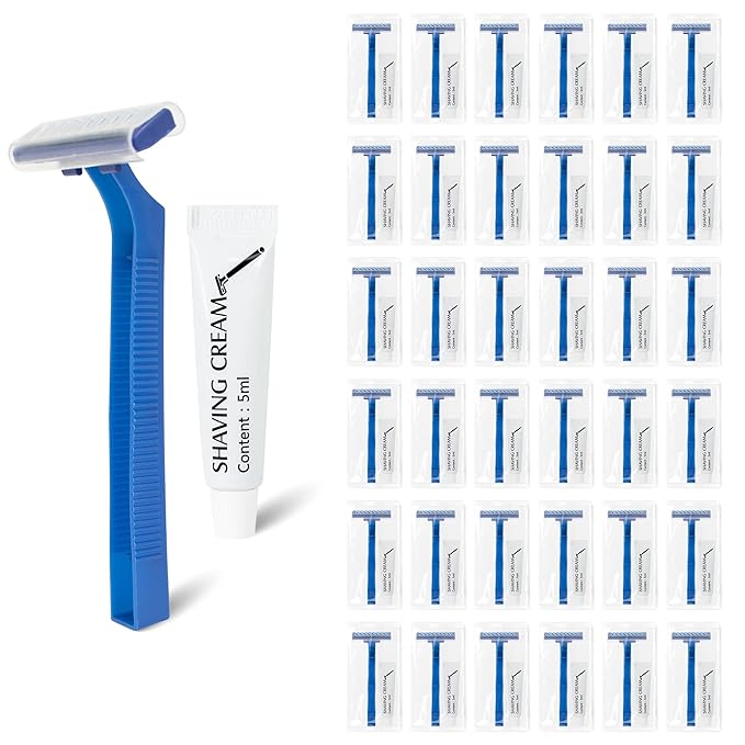 Disposable Razors Bulk, Razors Individually Wrapped Bulk With Shaving Cream, For Hotels, Shelters, Homeless, Nursing Homes, Charities, Churches, Blue (30-PACK)