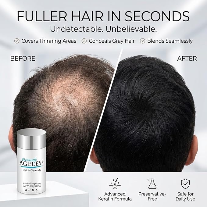 Instantly Ageless® Hair in Seconds™ Hair Building Fibers – Hair Thickening Fibers for Thinning Hair & Hair Loss for Fuller-Look - 0.83 oz (23g) - Black