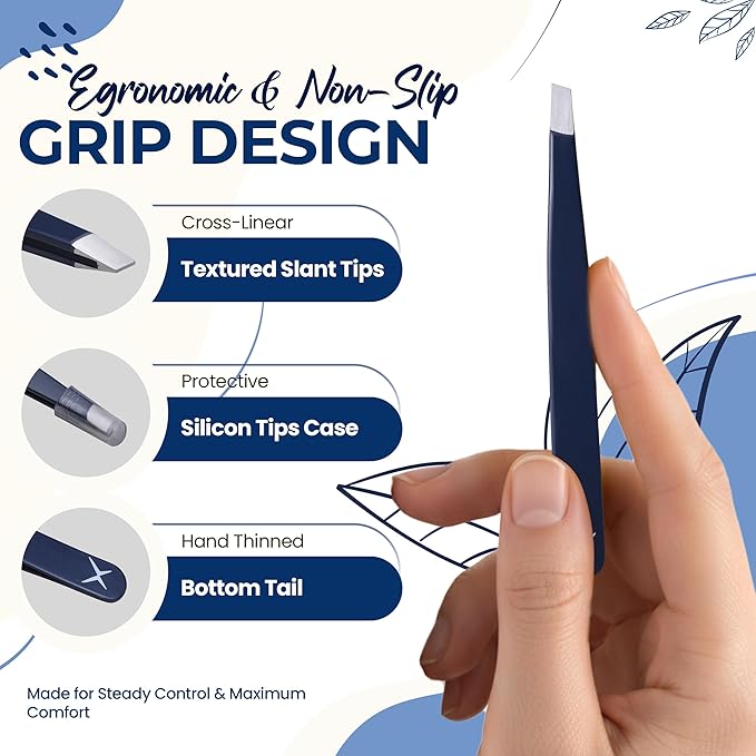 Professional Slant Tip Eyebrow Tweezers for Women & Men – Precision Hair Removal Tool – Stainless Steel Tweezers for Eyebrow Shaping, Facial Hair, Ingrown Hair & Splinter Removal (Midnight Indigo)