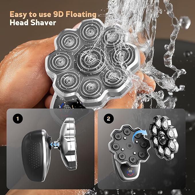 Electric Razor for Men,Head Shavers for Bald Men,9D Floating with Magnetic Razors,5-in-1 Head Shaver,Wet & Dry Electric Razor for Home & Travel