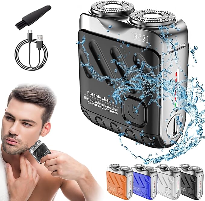 Skywortl Mini Shaver, Beard Shavers Portable Suitcase Design Razor, Mini Portable Electric Shaver for Men Waterproof, Fast Charging Long Battery Life Double-Ring Magnetic Cutter for Travel (Black)