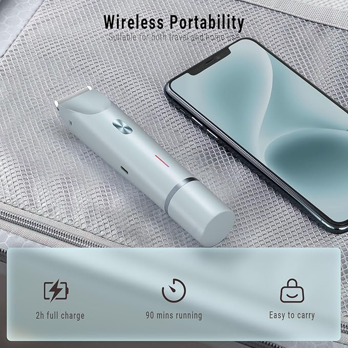 2-in-1 Bikini Trimmer for Women, Bikini Shaver with Dual Heads, Body and Facial Hair Removal, Rechargeable Cordless Electric Razors for Face Chin Pubic Underarm Legs, IPX7 Waterproof, Blue