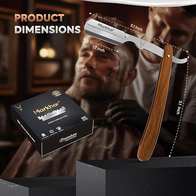 Markhor® Straight Razors for Men with 100 Single Edge Razor Blades | Rose Wood Polish Barber Straight Razor | Straight Edge Razor | Barber Razor Blade | Navajas Para Barbero
