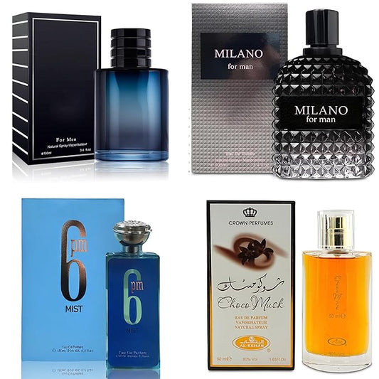 4-Piece Cologne for Men Includes Choco Musk/SE/6PM Mist/Milano Scent of Woody, Spicy, Citrus & Aromatic eau de parfum Men Gift Set Each 100Ml for Daily Use