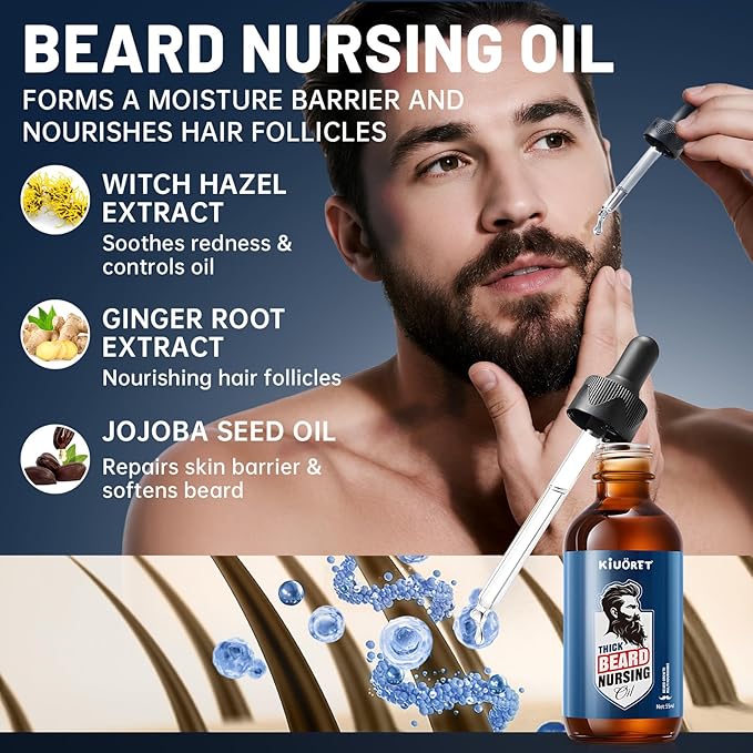 Beard Kit for Men 5PCS - Beard Growth & Grooming Set with Shampoo, Conditioner, Oil, Spray & Balm - Moisturises & Smoothes Beard, Tames Frizz - Perfect Beard Kit for Men, Dad, Boyfriend, Husband
