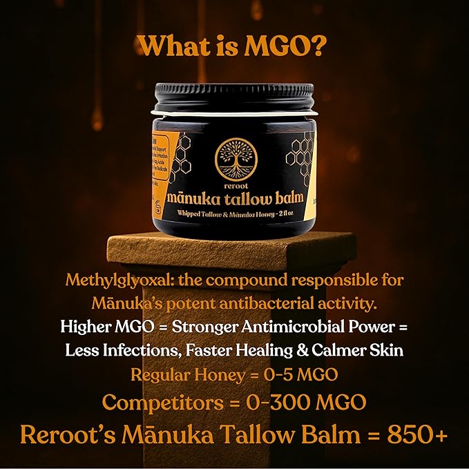 Manuka Honey Beef Tallow for Skin ~2 INGREDIENTS~ 100% Grass-Fed Tallow and Honey Balm - Whipped & UNSCENTED Tallow Face Moisturizer - Hydrating Tallow Balm for Men, Women, Kids & Babies (2oz)