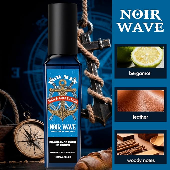 CLESH Fragrance Mist, Body Spray for Men, 3.4 Fl Oz, 3 Pack, Noir Wave, Oud Dynasty, Amber Trail, Long Lasting Mens Body Spray