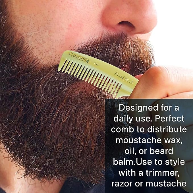 Giorgio G79 Travel Size Mustache and Beard Comb for Men - Small Fine Tooth Pocket Combs for Everyday Hair Care - Sawcut and Hand Polished Pocket and Styling Comb - Handmade Ivory