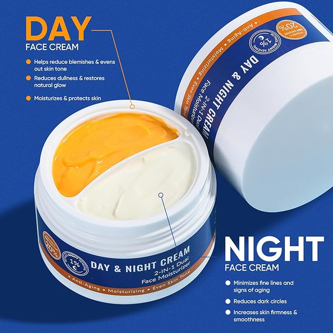 Day & Night Facial Moisturizer, 20% Vitamin C Cream and 1% Retinol Cream for Face Daily Face Moisturizer for Women Men, 2 in 1 Hydrating Facial Lotion for Anti aging Wrinkle Even Skin Tone