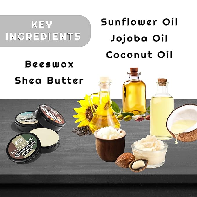 Men's Solid Cologne Sample Set, Wax Cologne with a Bourbon Fragrance, Bay Rum Scent, and Cedarwood Blend Men's Fragrance - Pack of 3-1 Ounce Each
