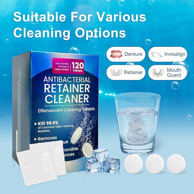 Retainer Cleanser Tablets 23mm.Ultrasonic Retainer Cleaner Tablets for Dentures and Invisalign - Effective Dental Cleaning for Teeth and Retainers-120pack