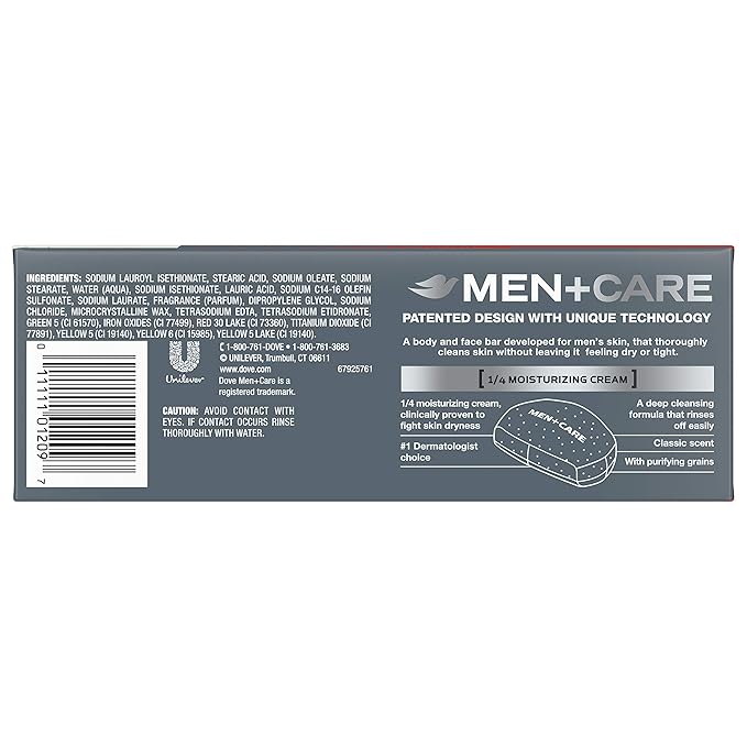 DOVE MEN + CARE Body Soap and Face Bar More Moisturizing Than Bar Soap Deep Clean Effectively Washes Away Bacteria, Nourishes Your Skin 3.75 oz 6 Bars