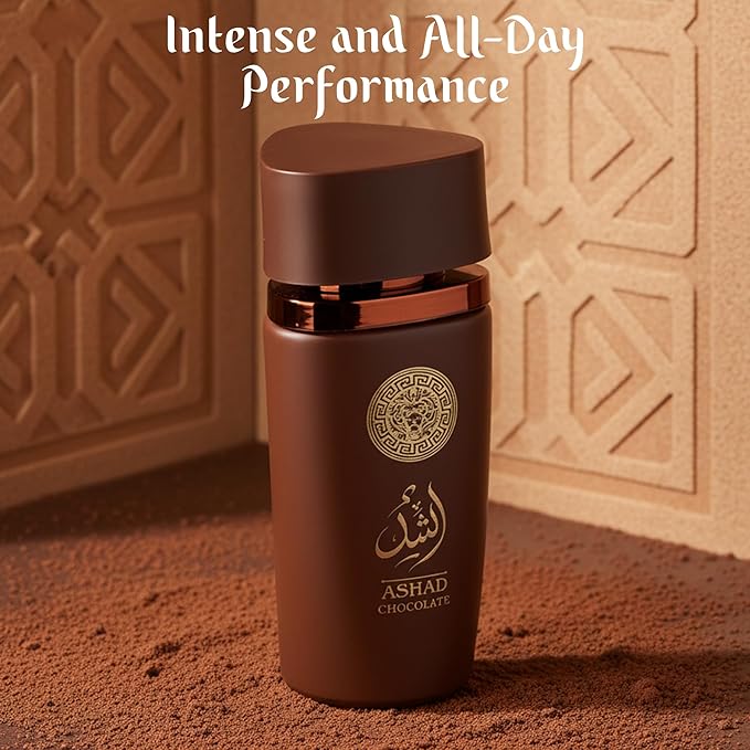 SAADAH Ashad Chocolate Eau De Parfum for Men 4.0 Fl.oz, 120ml Oriental Spicy Gourmand Cologne, Bold Pink Pepper Lavender Cacao, Bourbon Vanilla Amber Vetiver, Long Lasting Masculine Luxury Fragrance