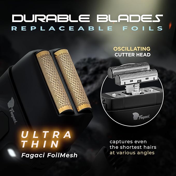 Fagaci Double Foil Shaver for Men – Electric Shaver with Close Shaving, No Irritation, Professional Barber Foil Shavers 8500 RPM High Torque, 3H Battery, Mens Razor for Face, Easy Clean