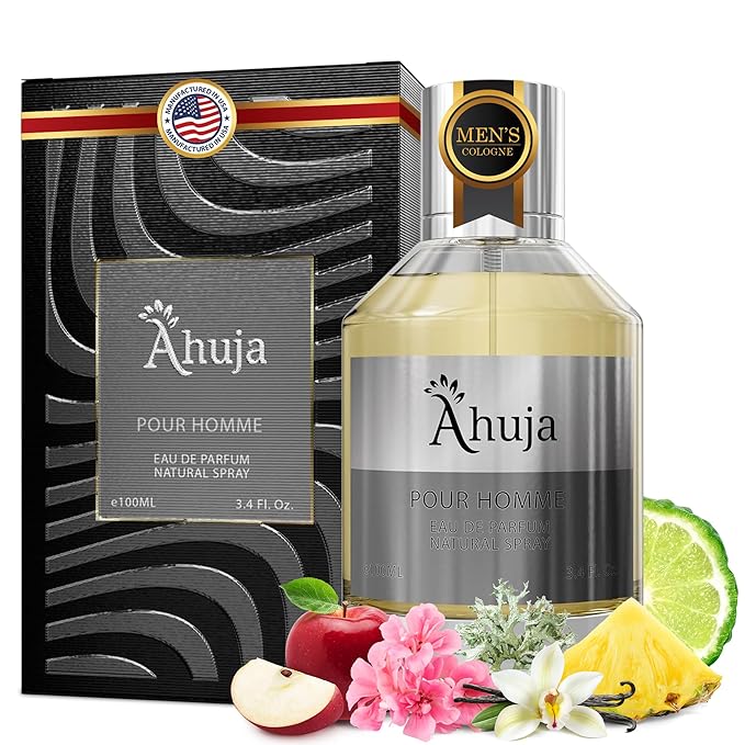 AHUJA Pour Homme Eau de Parfum for Men 3.4 fl oz - Men's Fragrance - Long Lasting Perfume for Men Original Citrus & Fruity Symphony Cologne - Luxury Scent Gift for EDP
